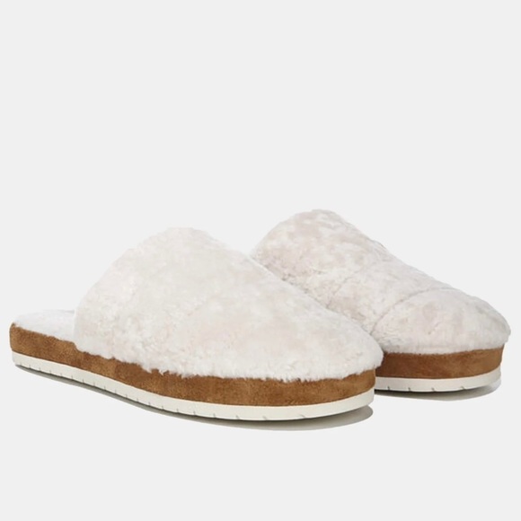 Vince‎ Loni Shearling Leather Slippers in Turtledove 37 - Picture 1 of 9